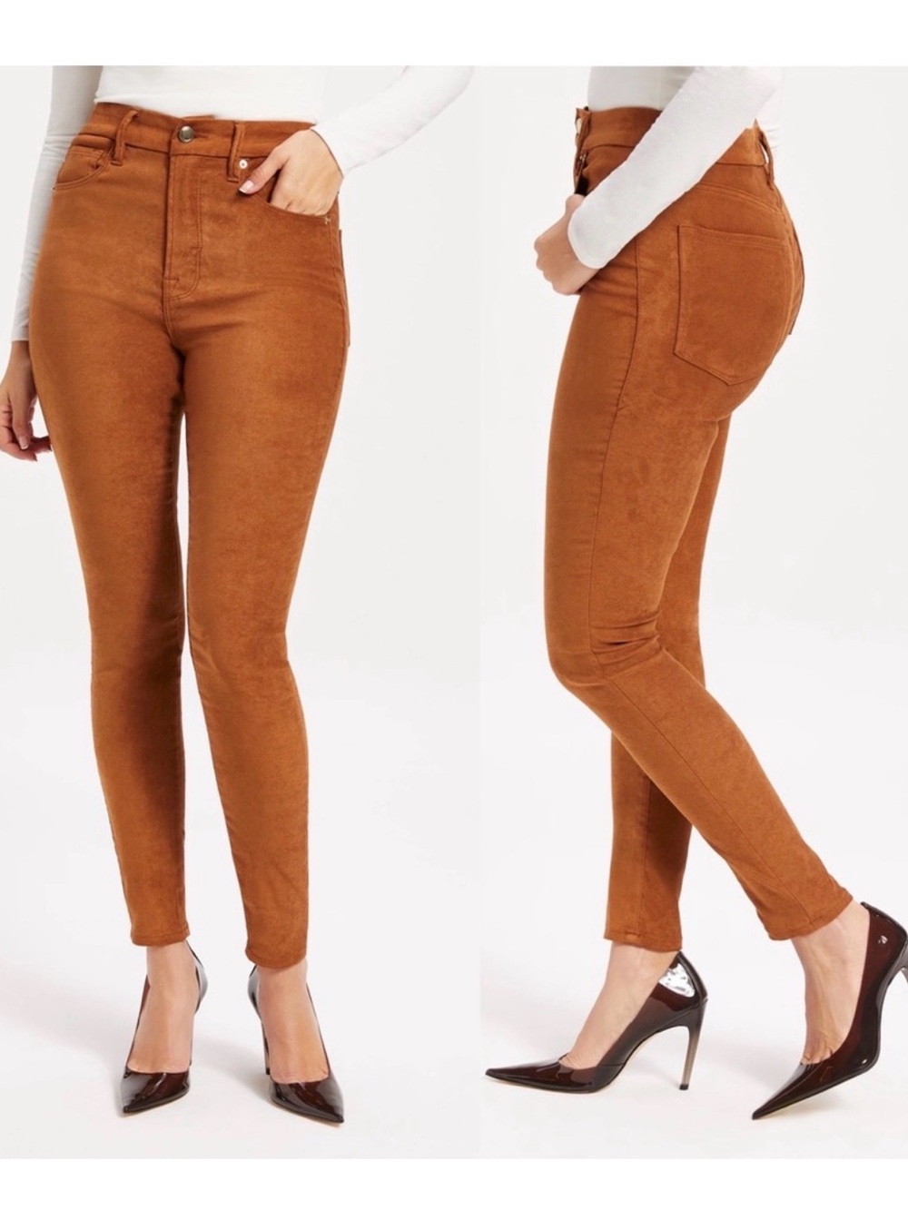 Good American Good Waist Faux Suede Pants Tobacco Brown